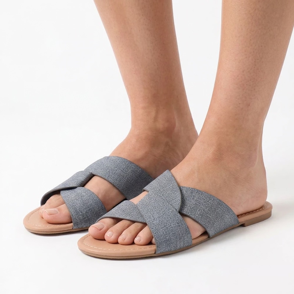 Old Navy HTTP Flat Link Chambray Blue Crisscross Slide Sandals Mens 8.5